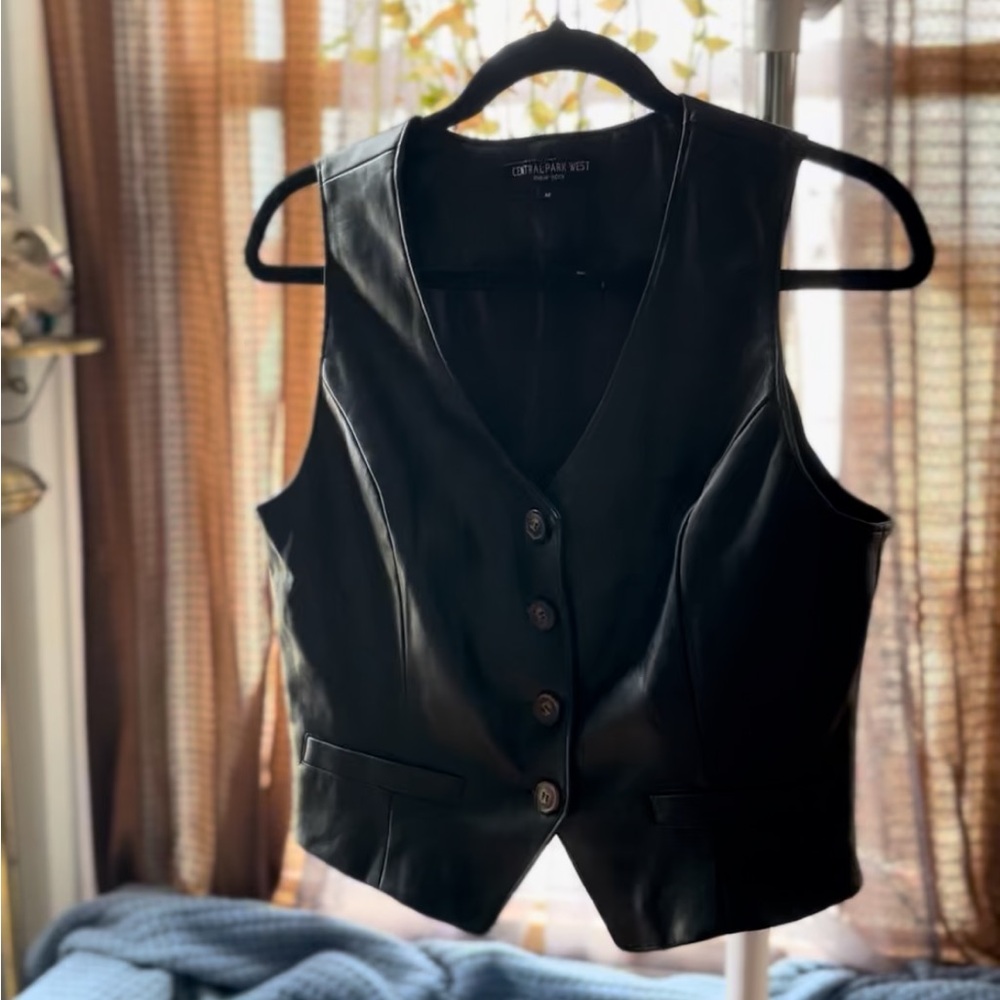 Central Park West Black Faux Leather Vest